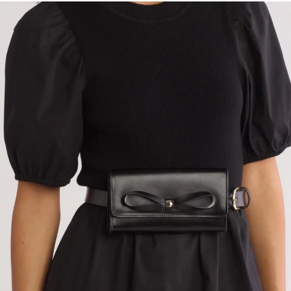 Kate Spade NWT Black Belt Bag with Bow Accent ♠️ - Picture 1 of 10